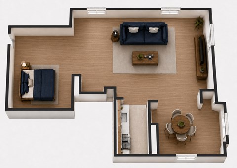 Floor plan for studio, 1 bath, 656 sqft